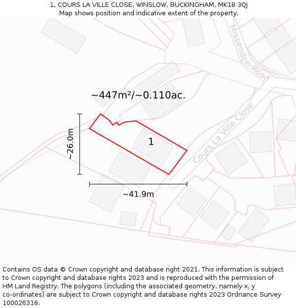 1, COURS LA VILLE CLOSE, WINSLOW, BUCKINGHAM, MK18 3QJ: Plot and title map