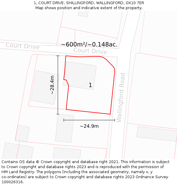 1, COURT DRIVE, SHILLINGFORD, WALLINGFORD, OX10 7ER: Plot and title map