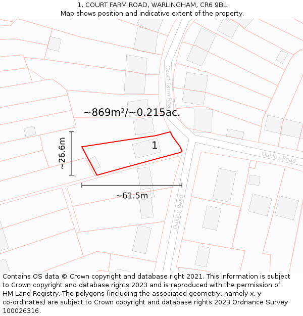 1, COURT FARM ROAD, WARLINGHAM, CR6 9BL: Plot and title map