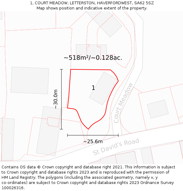 1, COURT MEADOW, LETTERSTON, HAVERFORDWEST, SA62 5SZ: Plot and title map