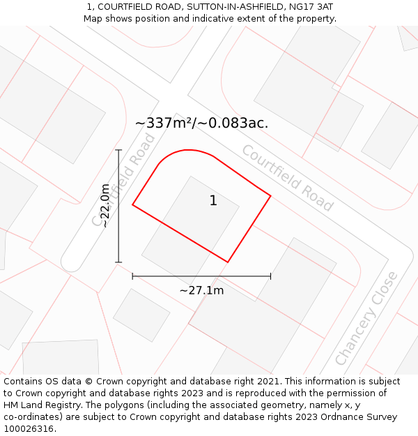 1, COURTFIELD ROAD, SUTTON-IN-ASHFIELD, NG17 3AT: Plot and title map