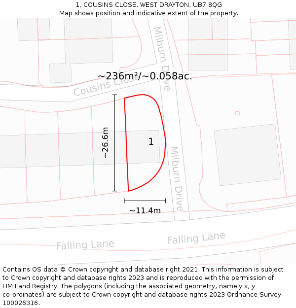 1, COUSINS CLOSE, WEST DRAYTON, UB7 8QG: Plot and title map