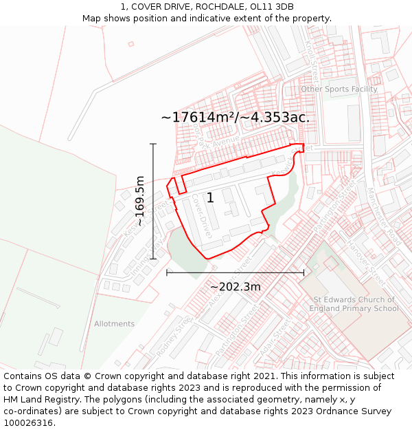 1, COVER DRIVE, ROCHDALE, OL11 3DB: Plot and title map