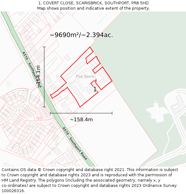 1, COVERT CLOSE, SCARISBRICK, SOUTHPORT, PR8 5HD: Plot and title map