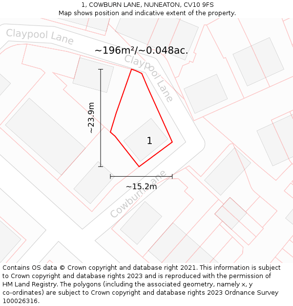 1, COWBURN LANE, NUNEATON, CV10 9FS: Plot and title map