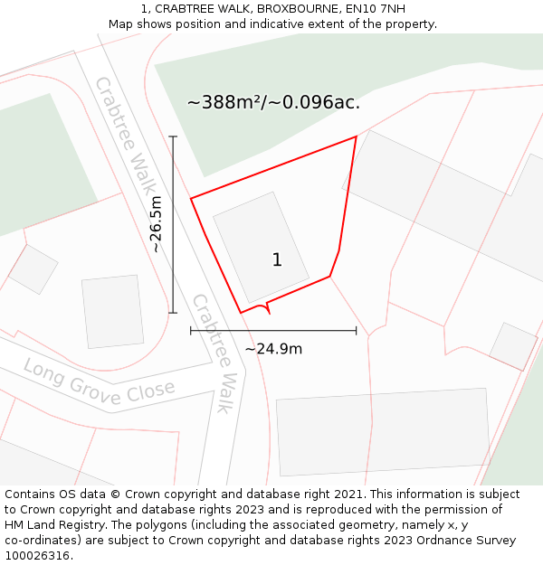 1, CRABTREE WALK, BROXBOURNE, EN10 7NH: Plot and title map