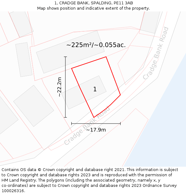 1, CRADGE BANK, SPALDING, PE11 3AB: Plot and title map