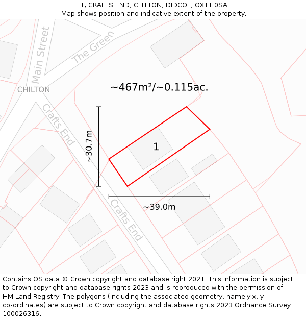 1, CRAFTS END, CHILTON, DIDCOT, OX11 0SA: Plot and title map