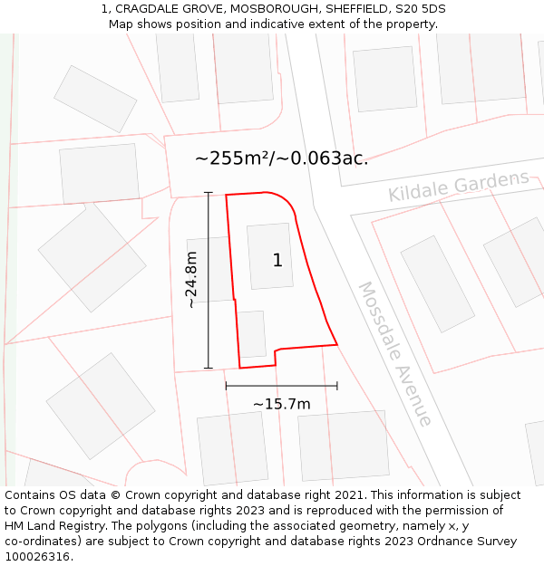 1, CRAGDALE GROVE, MOSBOROUGH, SHEFFIELD, S20 5DS: Plot and title map