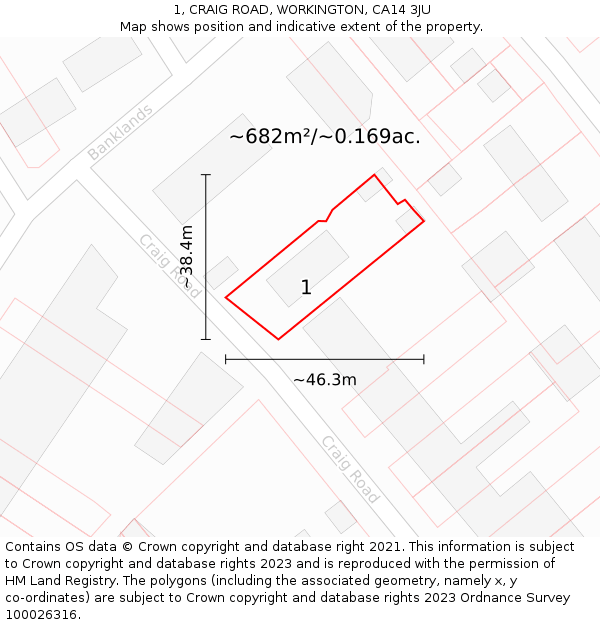 1, CRAIG ROAD, WORKINGTON, CA14 3JU: Plot and title map