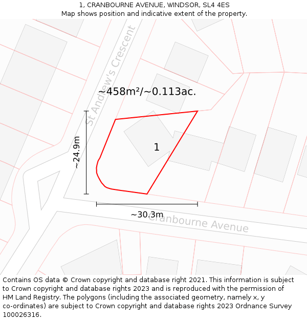 1, CRANBOURNE AVENUE, WINDSOR, SL4 4ES: Plot and title map