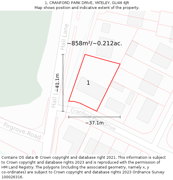 1, CRANFORD PARK DRIVE, YATELEY, GU46 6JR: Plot and title map