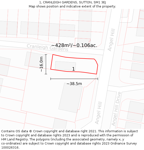 1, CRANLEIGH GARDENS, SUTTON, SM1 3EJ: Plot and title map