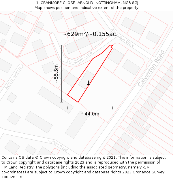 1, CRANMORE CLOSE, ARNOLD, NOTTINGHAM, NG5 8GJ: Plot and title map