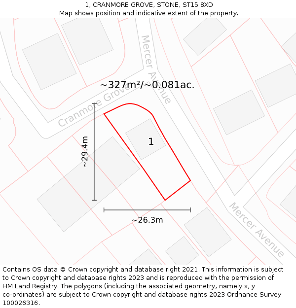 1, CRANMORE GROVE, STONE, ST15 8XD: Plot and title map