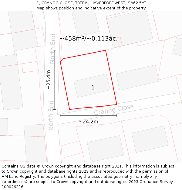 1, CRANOG CLOSE, TREFIN, HAVERFORDWEST, SA62 5AT: Plot and title map