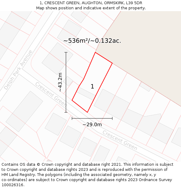 1, CRESCENT GREEN, AUGHTON, ORMSKIRK, L39 5DR: Plot and title map