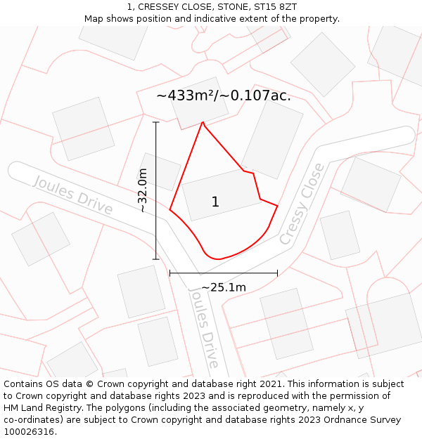 1, CRESSEY CLOSE, STONE, ST15 8ZT: Plot and title map