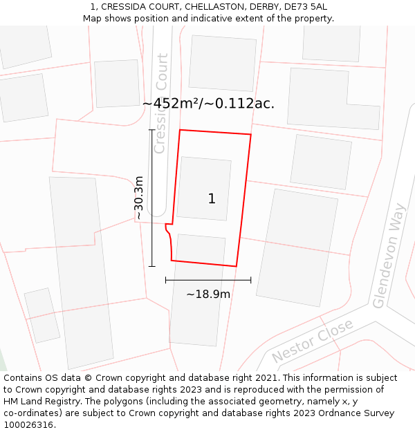 1, CRESSIDA COURT, CHELLASTON, DERBY, DE73 5AL: Plot and title map