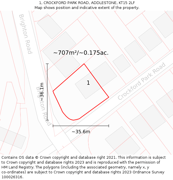 1, CROCKFORD PARK ROAD, ADDLESTONE, KT15 2LF: Plot and title map