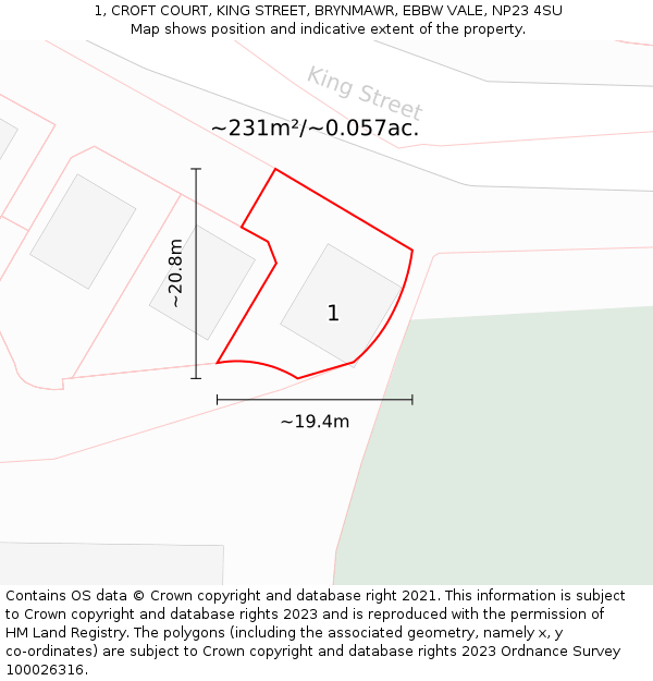 1, CROFT COURT, KING STREET, BRYNMAWR, EBBW VALE, NP23 4SU: Plot and title map