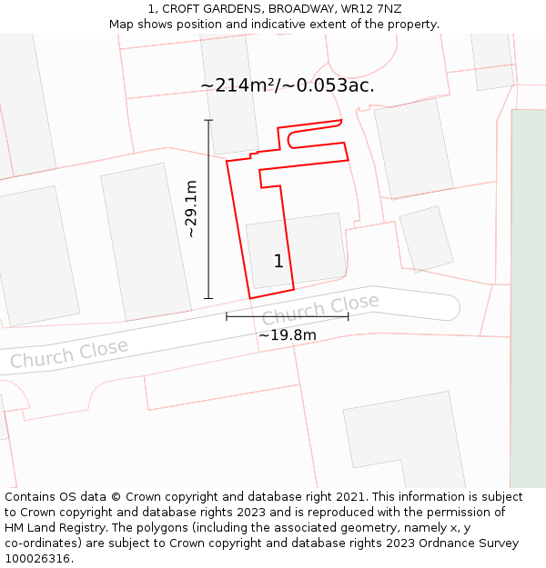 1, CROFT GARDENS, BROADWAY, WR12 7NZ: Plot and title map