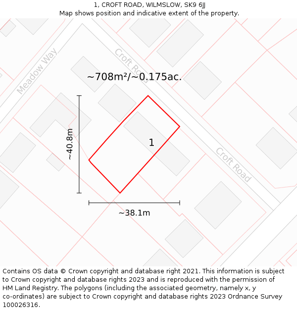 1, CROFT ROAD, WILMSLOW, SK9 6JJ: Plot and title map