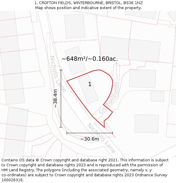 1, CROFTON FIELDS, WINTERBOURNE, BRISTOL, BS36 1NZ: Plot and title map