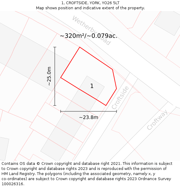 1, CROFTSIDE, YORK, YO26 5LT: Plot and title map