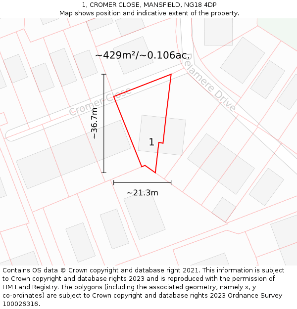 1, CROMER CLOSE, MANSFIELD, NG18 4DP: Plot and title map