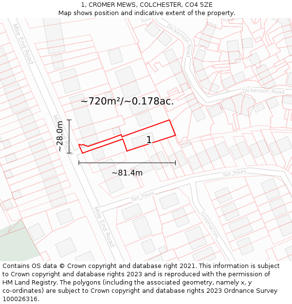 1, CROMER MEWS, COLCHESTER, CO4 5ZE: Plot and title map