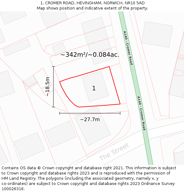 1, CROMER ROAD, HEVINGHAM, NORWICH, NR10 5AD: Plot and title map