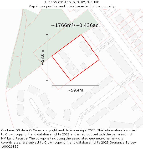 1, CROMPTON FOLD, BURY, BL8 1RE: Plot and title map