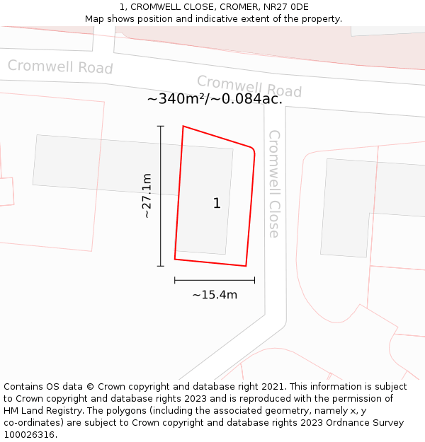 1, CROMWELL CLOSE, CROMER, NR27 0DE: Plot and title map