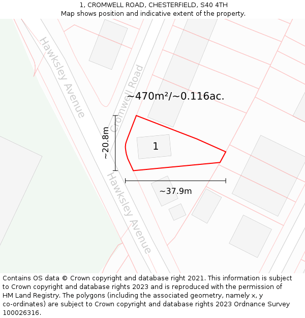 1, CROMWELL ROAD, CHESTERFIELD, S40 4TH: Plot and title map