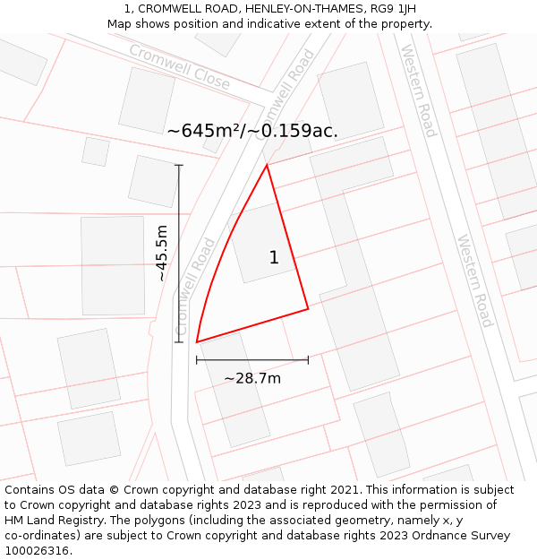 1, CROMWELL ROAD, HENLEY-ON-THAMES, RG9 1JH: Plot and title map