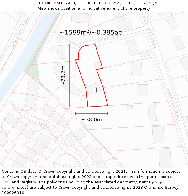 1, CROOKHAM REACH, CHURCH CROOKHAM, FLEET, GU52 6QA: Plot and title map