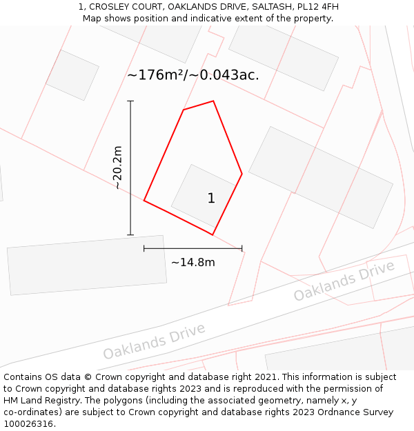 1, CROSLEY COURT, OAKLANDS DRIVE, SALTASH, PL12 4FH: Plot and title map