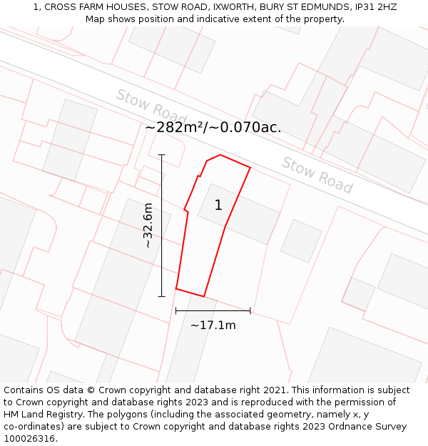 1, CROSS FARM HOUSES, STOW ROAD, IXWORTH, BURY ST EDMUNDS, IP31 2HZ: Plot and title map