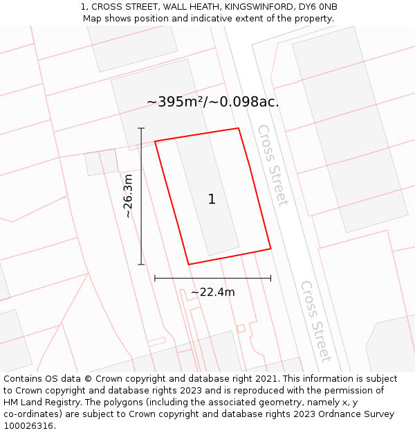 1, CROSS STREET, WALL HEATH, KINGSWINFORD, DY6 0NB: Plot and title map