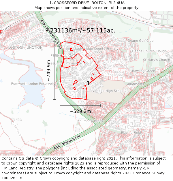 1, CROSSFORD DRIVE, BOLTON, BL3 4UA: Plot and title map