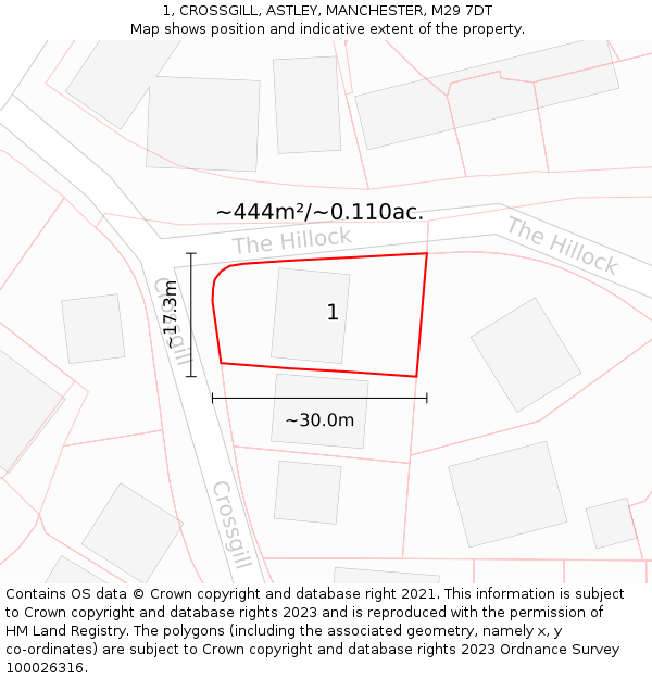 1, CROSSGILL, ASTLEY, MANCHESTER, M29 7DT: Plot and title map