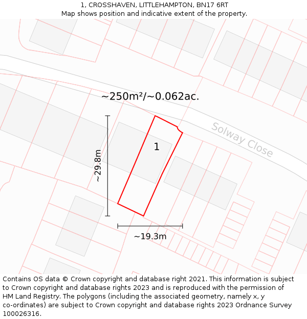 1, CROSSHAVEN, LITTLEHAMPTON, BN17 6RT: Plot and title map