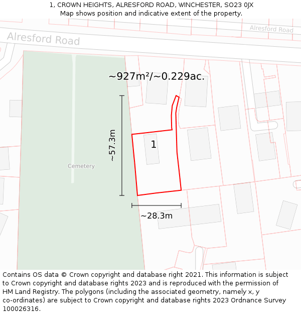 1, CROWN HEIGHTS, ALRESFORD ROAD, WINCHESTER, SO23 0JX: Plot and title map