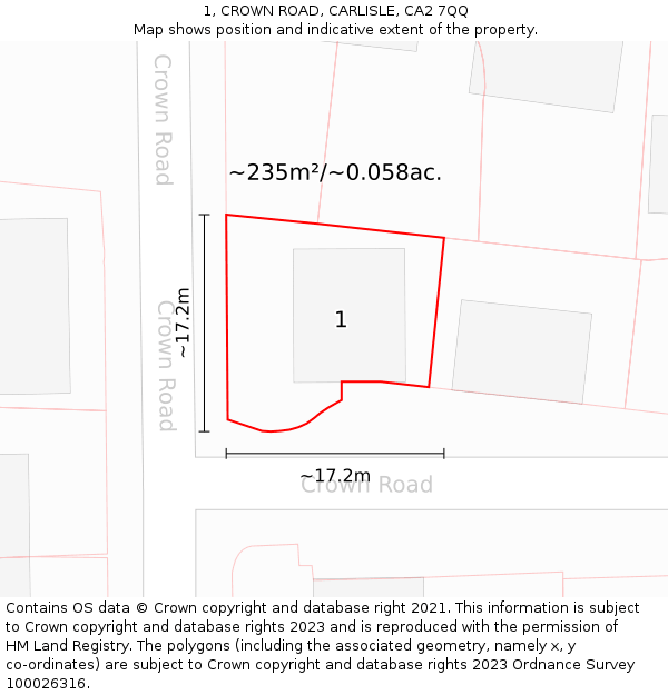 1, CROWN ROAD, CARLISLE, CA2 7QQ: Plot and title map