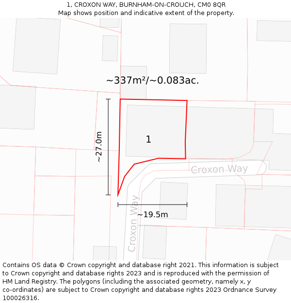 1, CROXON WAY, BURNHAM-ON-CROUCH, CM0 8QR: Plot and title map