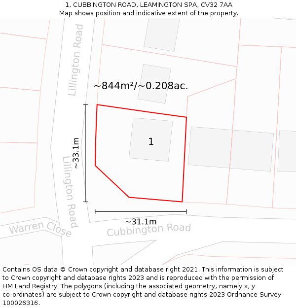 1, CUBBINGTON ROAD, LEAMINGTON SPA, CV32 7AA: Plot and title map