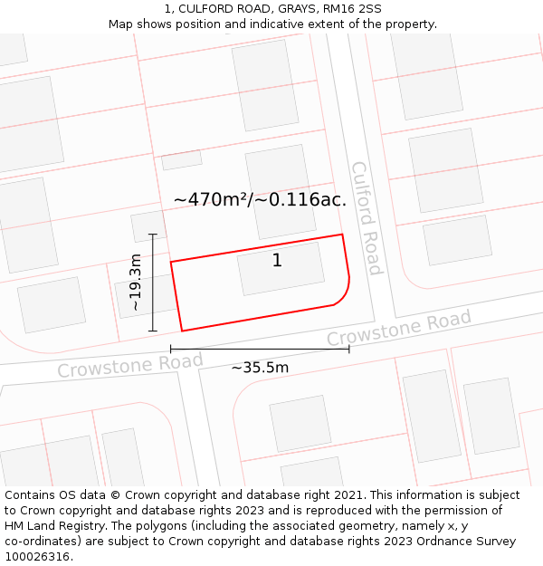 1, CULFORD ROAD, GRAYS, RM16 2SS: Plot and title map