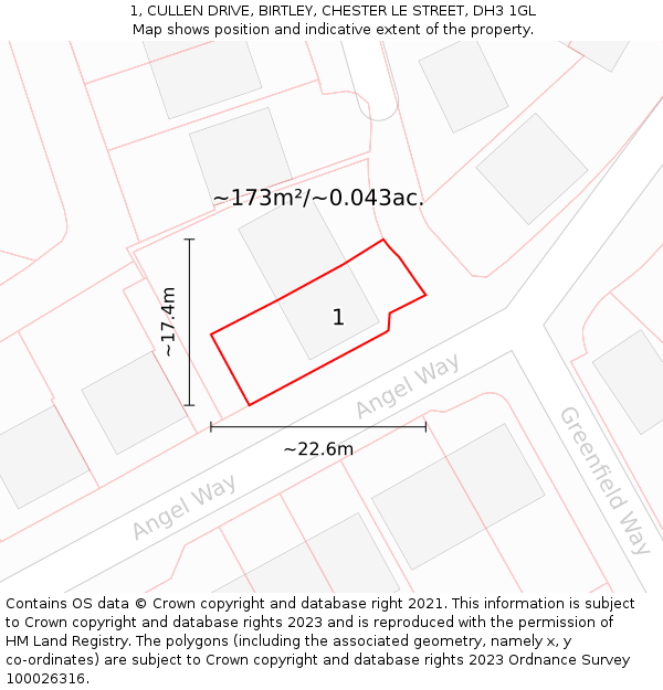 1, CULLEN DRIVE, BIRTLEY, CHESTER LE STREET, DH3 1GL: Plot and title map