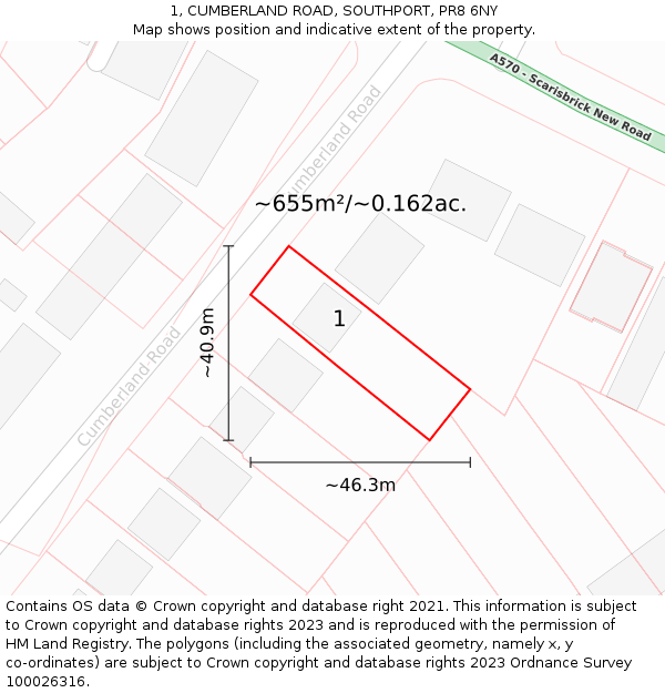 1, CUMBERLAND ROAD, SOUTHPORT, PR8 6NY: Plot and title map